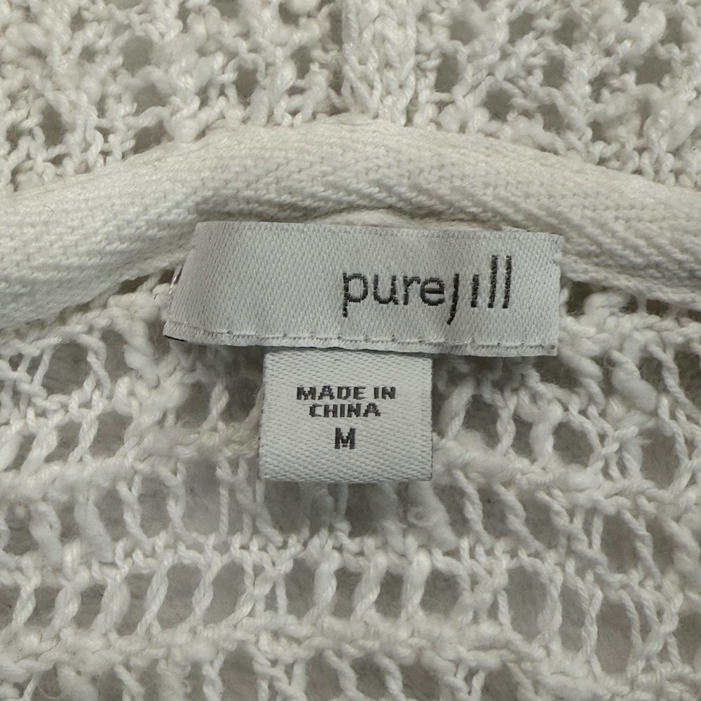 Pure Jill Cotton Knit Hoodie Sweater V Neck Long Sleeve Casual White Size M READ - Picture 5 of 10